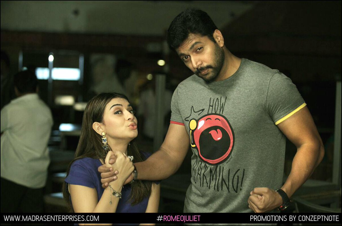 Suraj_jaarus's tweet photo. #RomeoJuliet ♥ Romeo @actor_jayamravi &amp; Juliet @ihansika frm dubbing! Can't wait for d movie.. #April release :) http://t.co/mdieRqXigW
