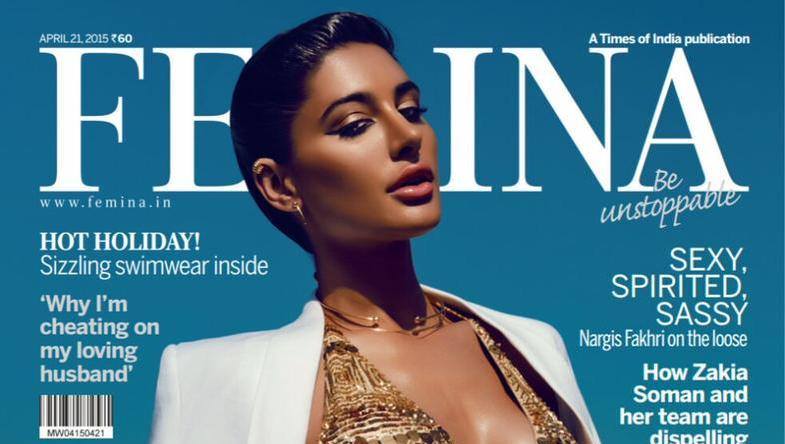 Beautagonal's tweet photo. Supermodel Nargis Fakhri does it again with her latest sizzling cover for April's @FeminaIndia http://t.co/WOYWcIZQLz