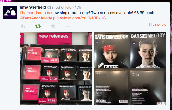 Brand new single "Stay Strong" by <a href="/BarsAndMelody/">Bars And Melody</a> produced by <a href="/ALONESTAR1/">jethro ALONESTAR Sheeran</a> out now in HMV <a href="/hmvtweets/">hmv</a> go grab it peeps!