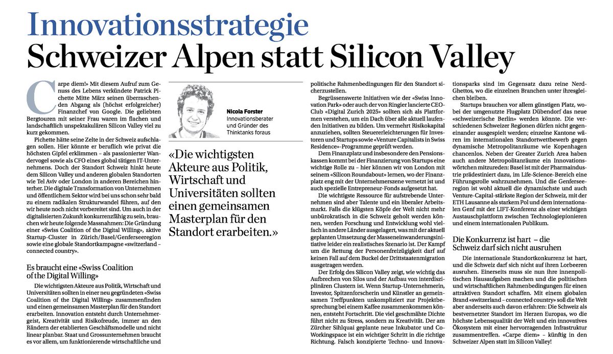 Foraus Ch Alpen Statt Silicon Valley Nicolaforster In Handelszeitung Siliconsihlquai Colabzurich Impacthubzurich Http T Co Xsvaliqy4t