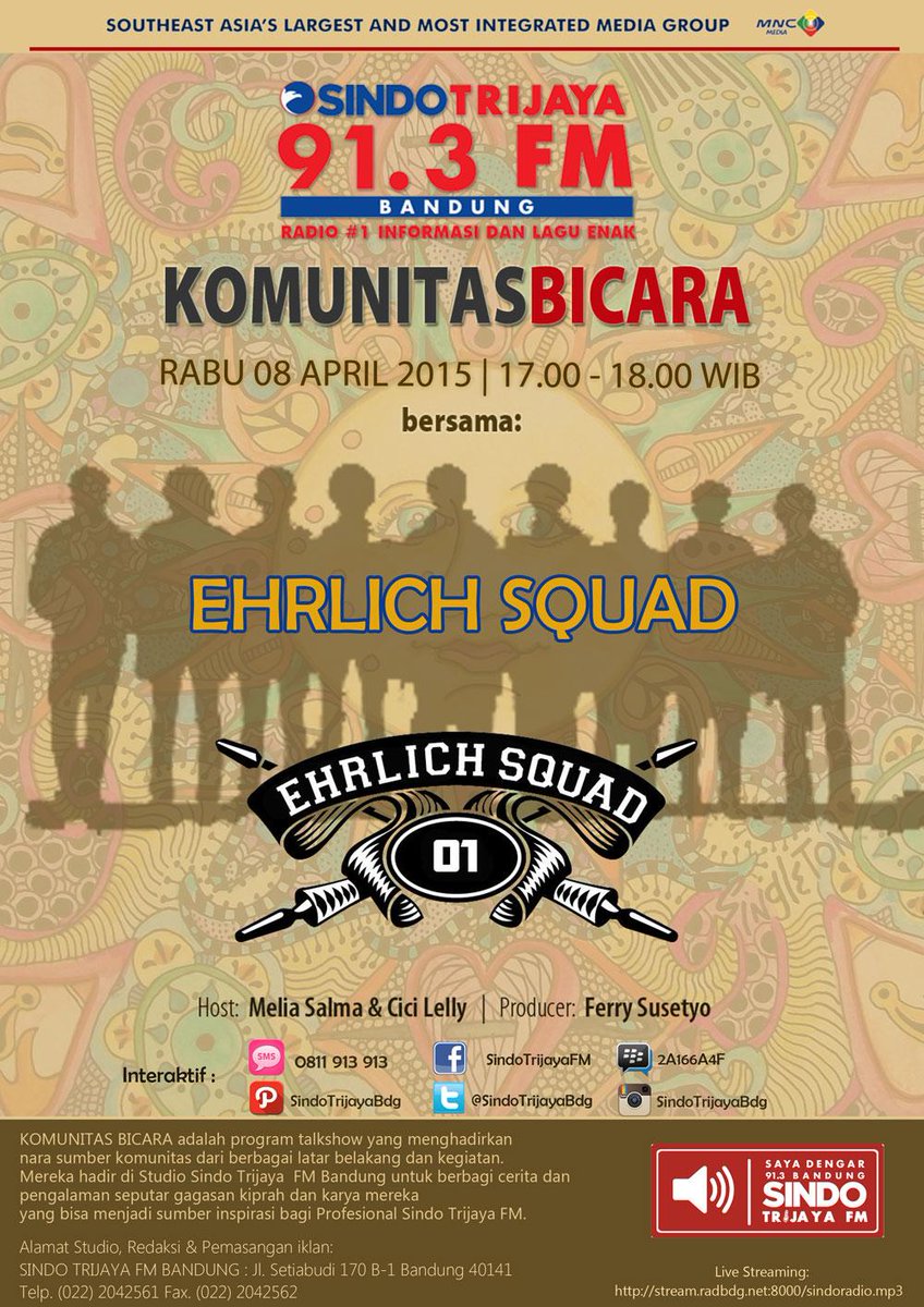 MNCTrijayaBdg's tweet image. Melia Salma &amp;amp; @LelyMei akan mencari tahu siapa @ehrlichcomunity di #KomunitasBicara jam 5 nanti