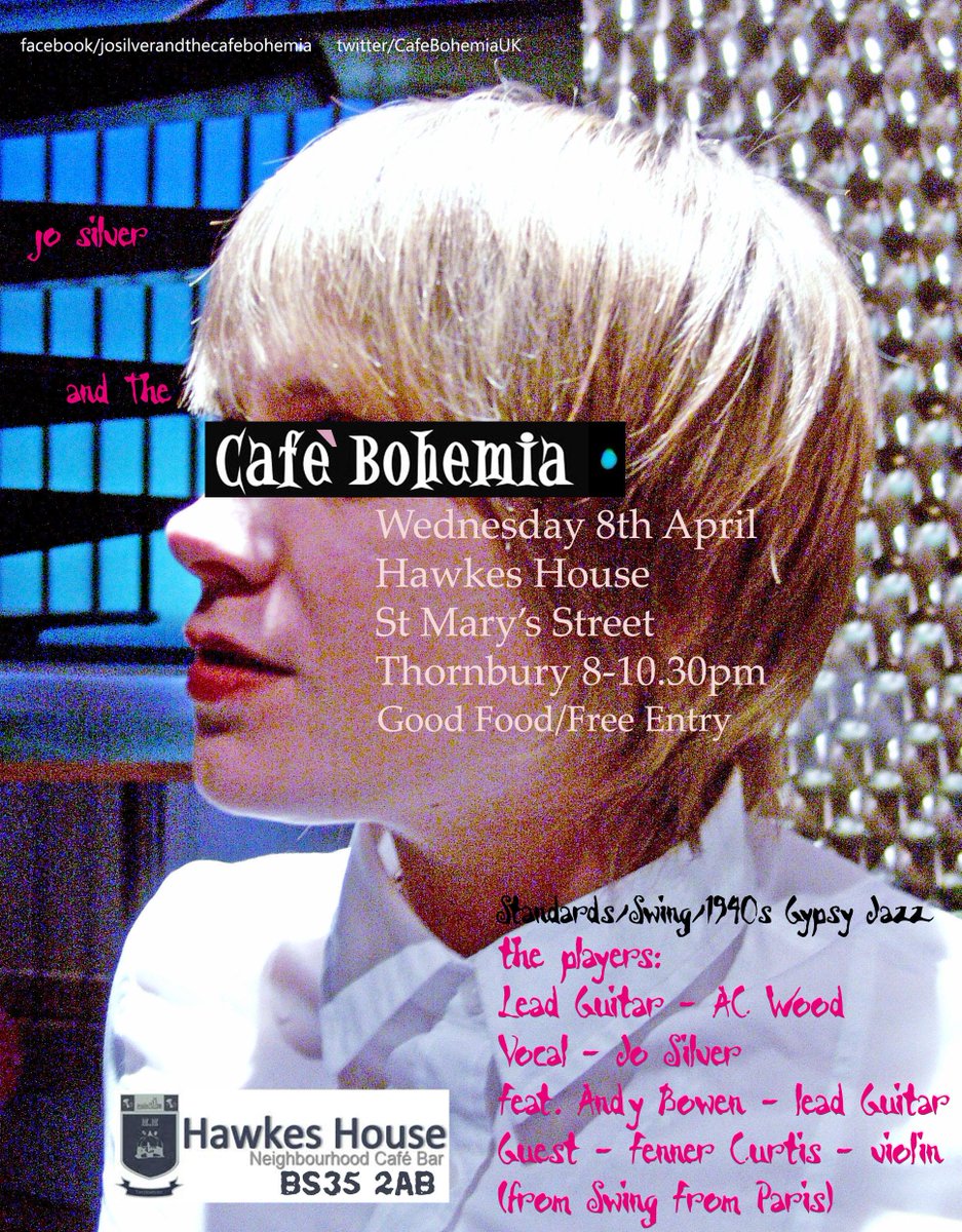 CafeBohemiaUK's tweet photo. This Evening in Thornbury Jo Silver & The Cafe Bohemia Feat. #AndyBowen from @swingfromparis @josilvermusic #swing http://t.co/oncz7XpR2a