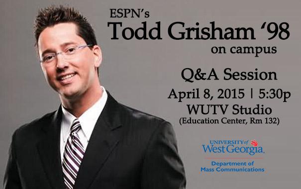 Did you know @toddgrisham (@espn @SportsCenter anchor & 2016 Distinguished Alumni) is speaking at #UWG today?