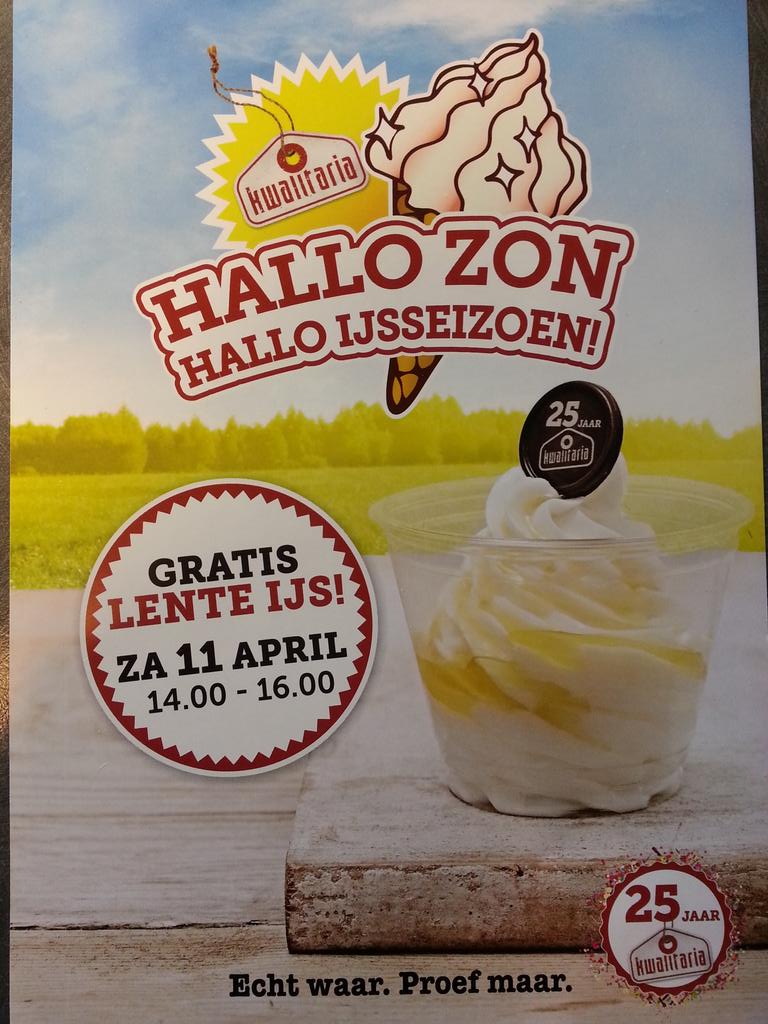Een gratis lente ijsje tussen 14.00u en 16.00u. bij kwalitaria pijletuinen.