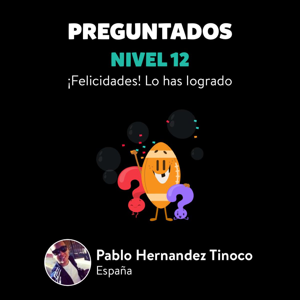 pablohe18398's tweet photo. ¡Pablo Hernandez Tinoco ha subido al Nivel 12 en Preguntados! http://t.co/4znMQMosL6 http://t.co/b3qxjXWJ8H