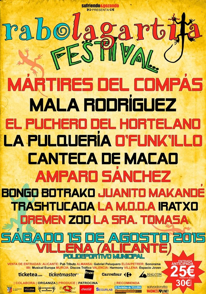 FlamencoFusionP's tweet photo. + festivales: el #RabolagartijaFestival que se celebra en #Alicante: Mártires del Compás, @ofunkilloband, @elpuchero http://t.co/zRn8AMbMYW