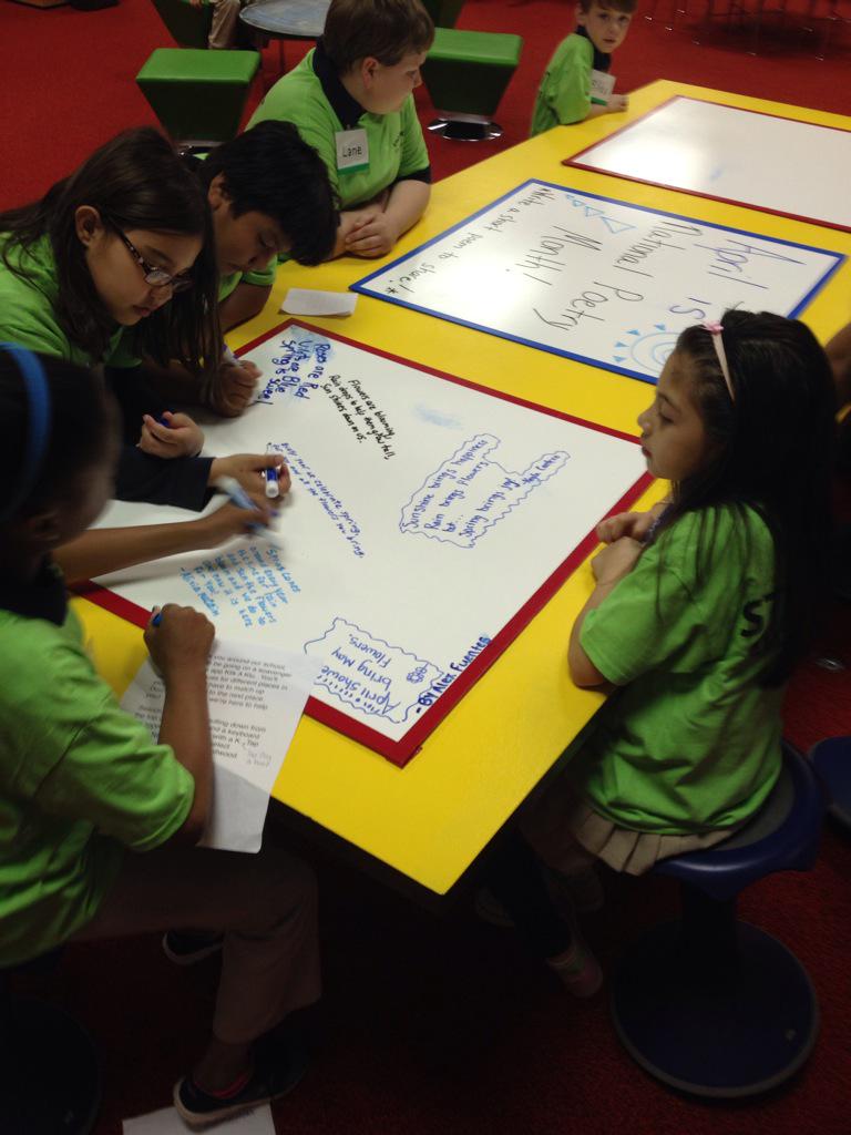 MrsPageTurner's tweet image. Students creating poems for #PoetryMonth ! #writeontables