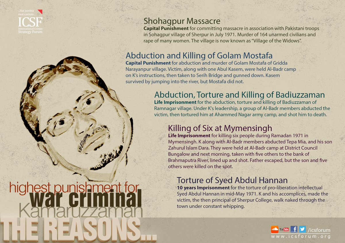 icsforum's tweet photo. Crimes committed by #Kamaruzzaman during Bangladesh LiberationWar 1971 that finally led to his conviction &amp; sentence. http://t.co/kIQL71Txki