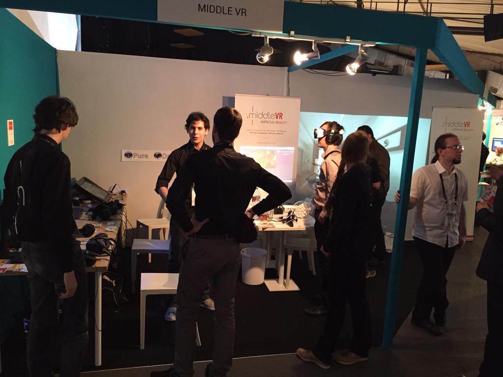 MiddleVR's tweet photo. Our booth at #LavalVirtual2015 !!! @zSpace @oculus @unity3d #ARTracking @Samsungtweets http://t.co/Ji2wN6ITdD