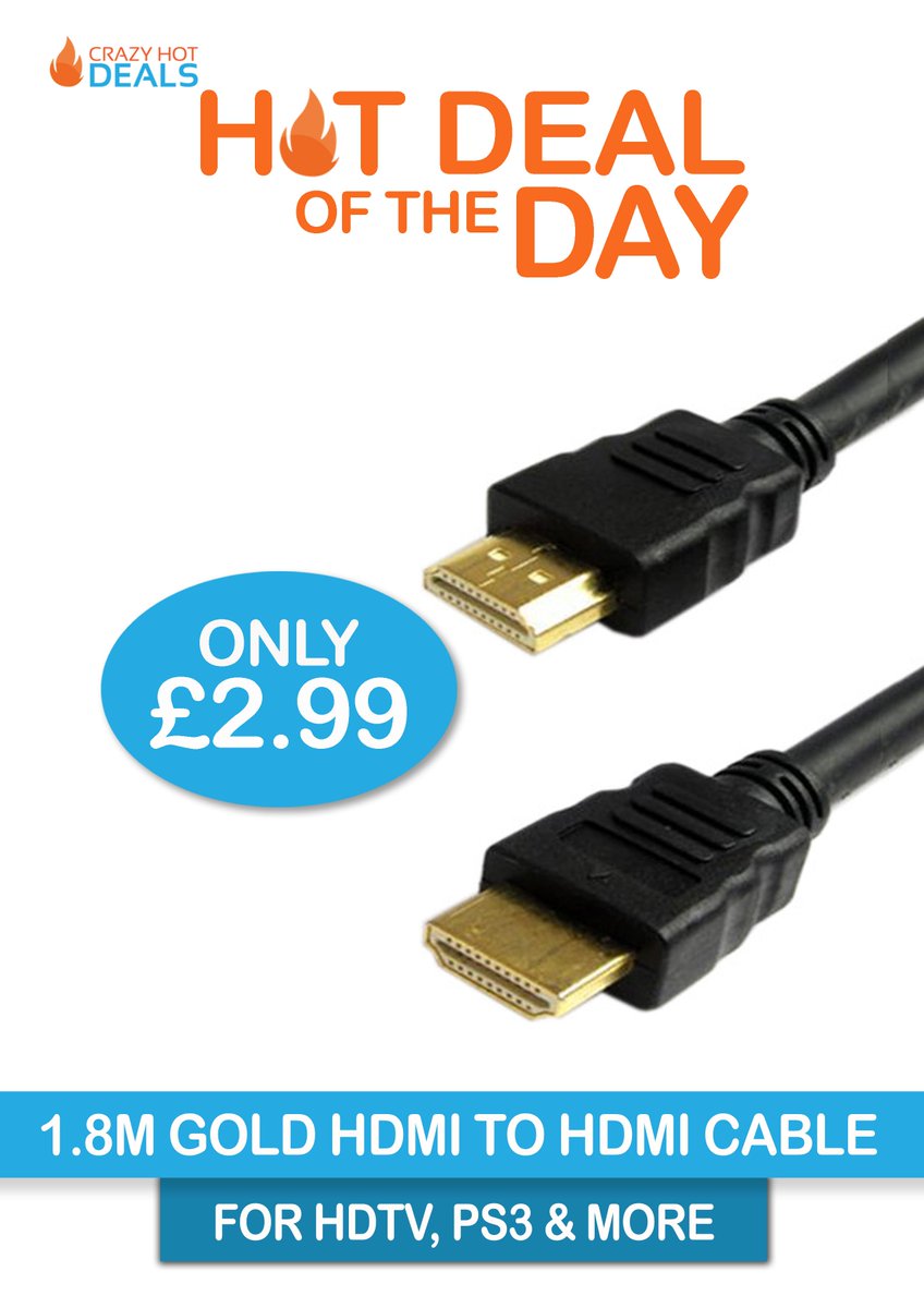 HOT DEAL - Gold HDMI Cable For Xbox, PS3, TV and all Home Entertainment Systems ONLY £2.99 
crazyhotdeals.com/products/hdm