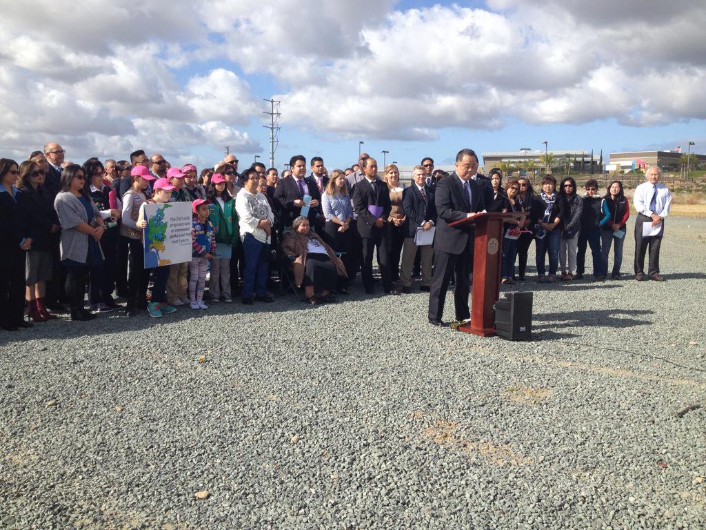 Our CEO Joel San Juan speaking at rally for Cesar Solis park, pushed forward by Councilman David Alvarez.