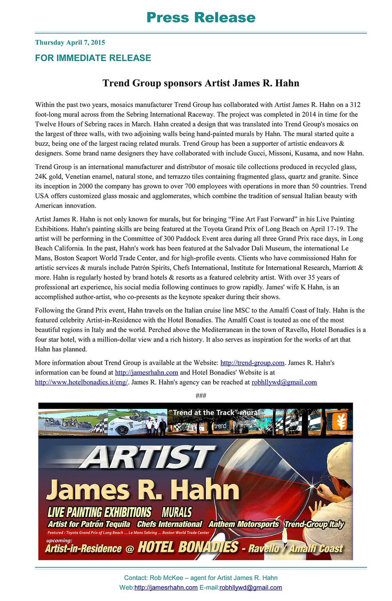 Kayhahn1's tweet photo. "Trend Group Sponsors Artist James R. Hahn". Debuts: Toyota Grand Prix of Long Beach &amp; Hotel #Bonadies #grandprix http://t.co/p7jSPfULBm