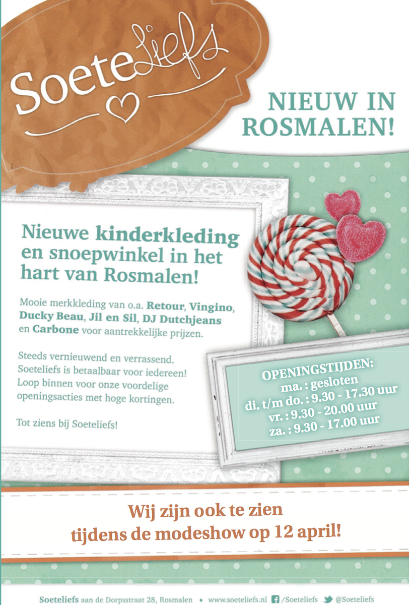 Kom #zondag naar #Rosmalen om onze kleding te bewonderen tijdens de #modeshow van #RosmalenindeMIX