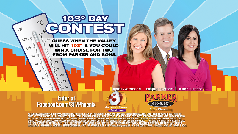 azfamily's tweet photo. Guess when the Valley will hit 103°  &amp; you could win a CRUISE from @ParkerandSons!. ENTER: 
http://t.co/1zXJQEVhtJ http://t.co/QUhJDF0Q0p
