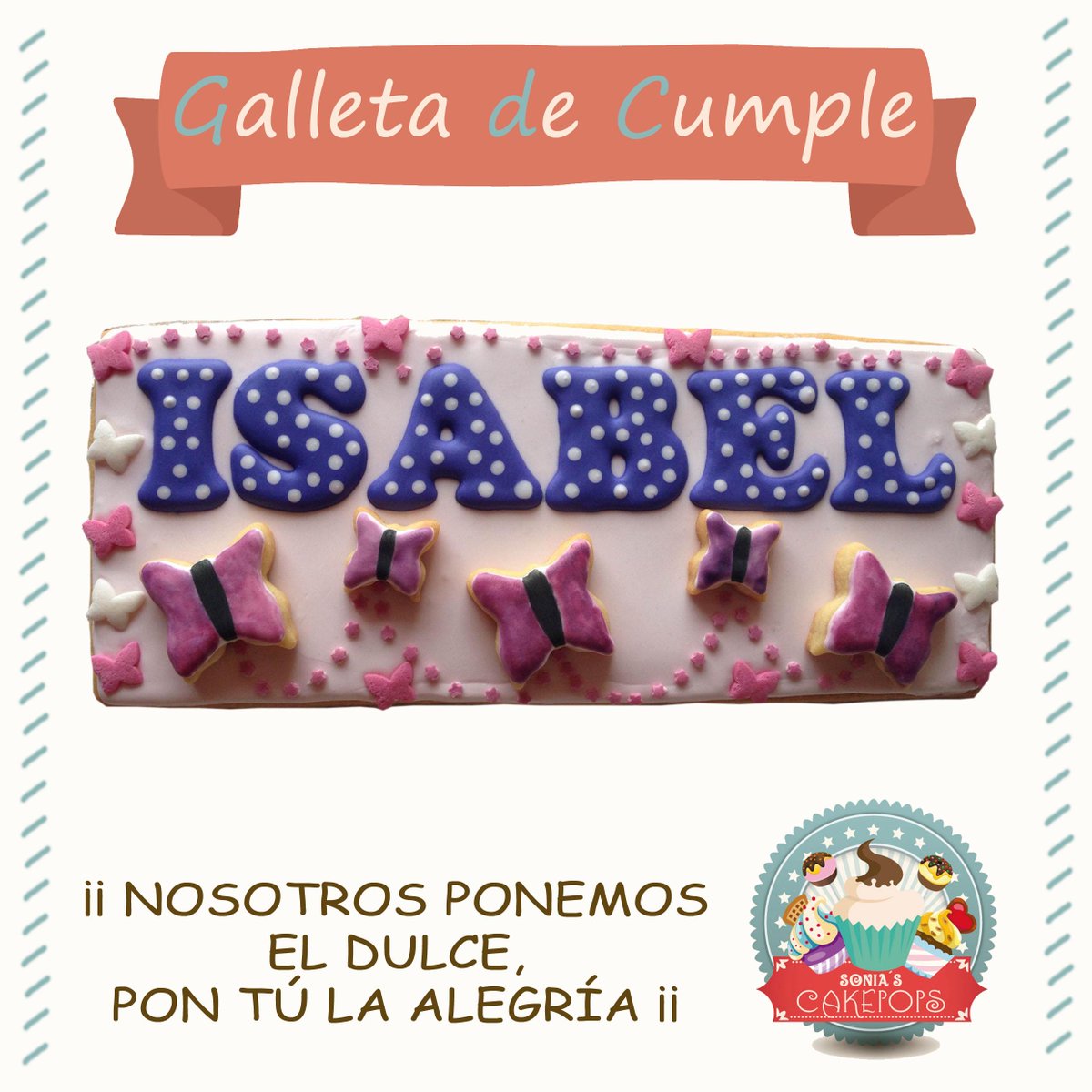 Aquí os dejo este galletón que hice para un cumple muy especial. Y os dejo las medidas, 25x10 cm, de ahí el galletón!
