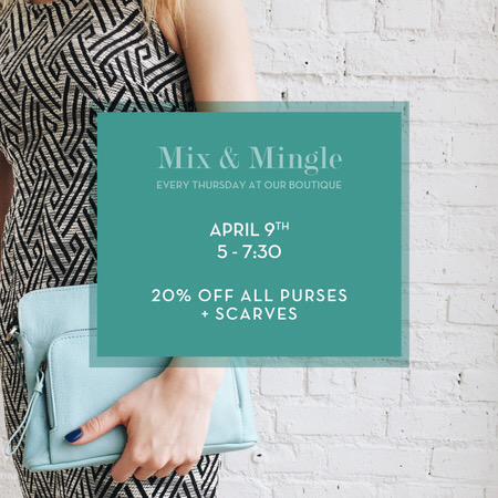 ShopLilyViolet's tweet photo. Add some pops of color to your wardrobe with 20% off all purses &amp; scarves at this week's Mix &amp; Mingle! http://t.co/FD9gnfEFco