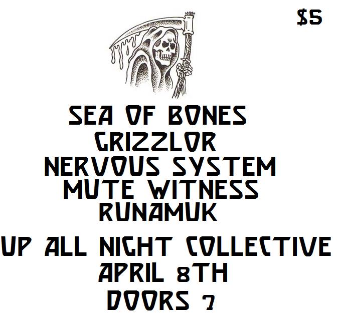 Playing tonight in North Haven. #upallnightcollective #grizzlor #nervoussystem #mutewitness #runamuk #diy #allages