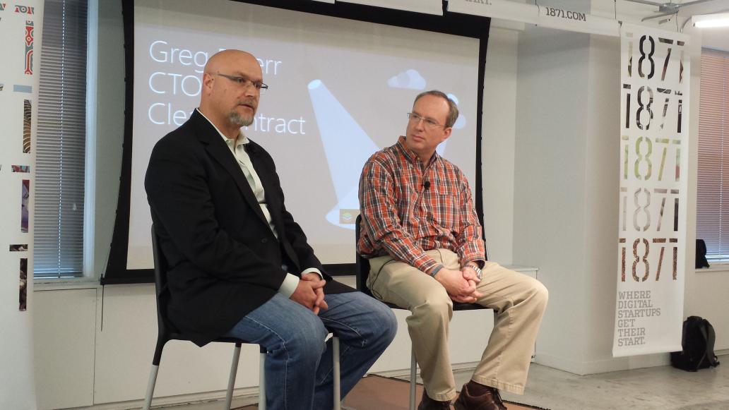 1871tech's tweet image. Great fireside chat with Greg Doer from @ClearContract and @mschray from @MSFTChicago presented by @DataStax