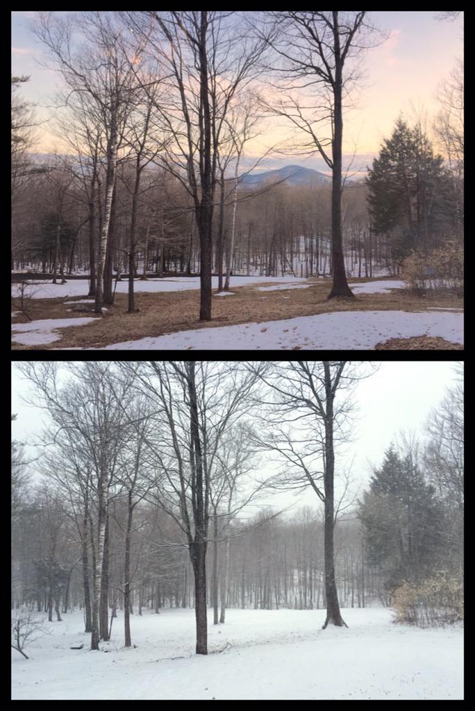 VermontJen's tweet photo. Yesterday and today... Help! The seasons are going backwards! #wheresspring #btv #weather #WinterISurrender http://t.co/CFifSoYMwx