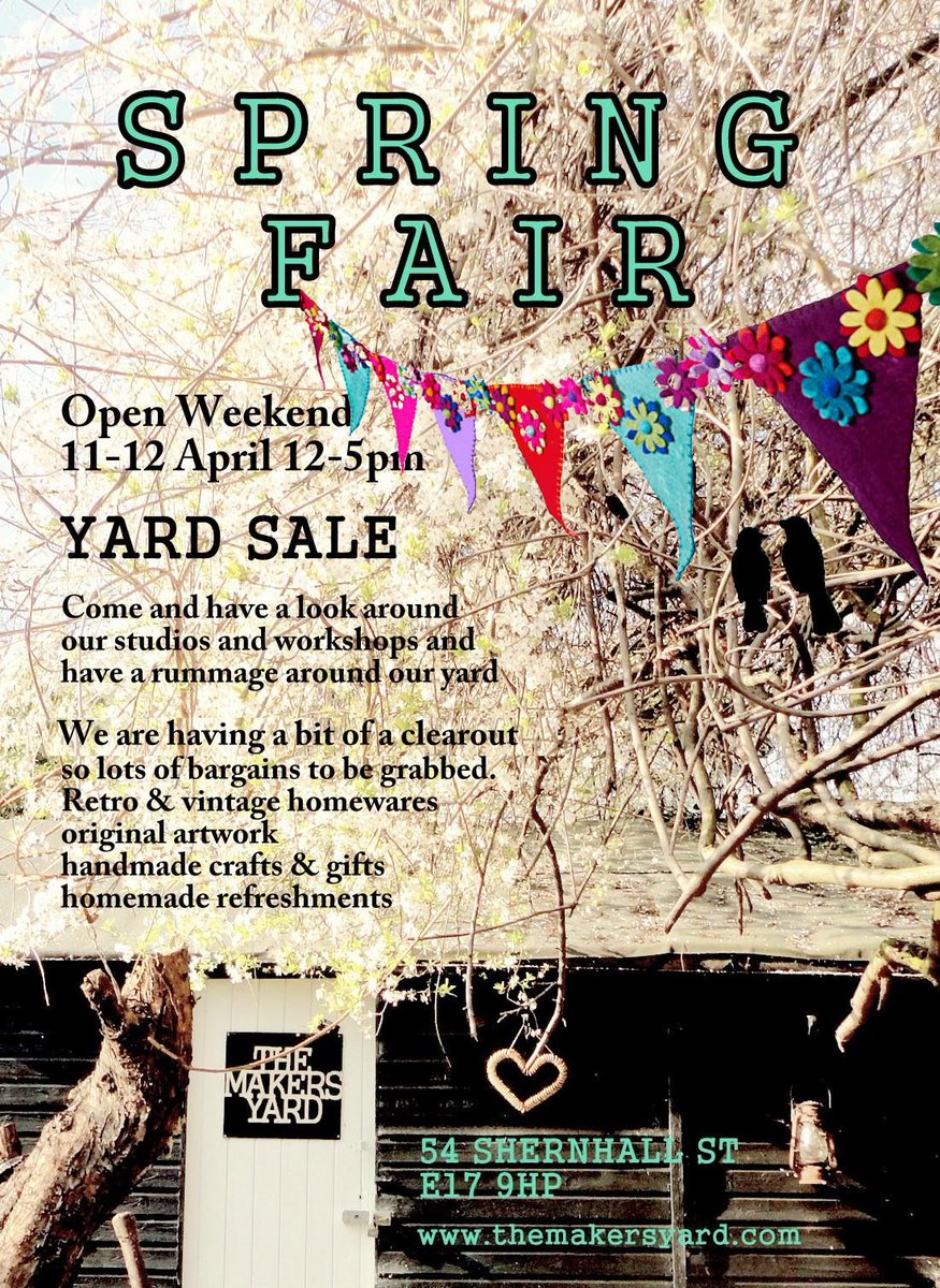 THEMAKERSYARD's tweet photo. We're looking forward to our first Spring Fair this weekend. Come and have a rummage and cuppa, with homemade cake <3 http://t.co/tgeAZ2BGU8
