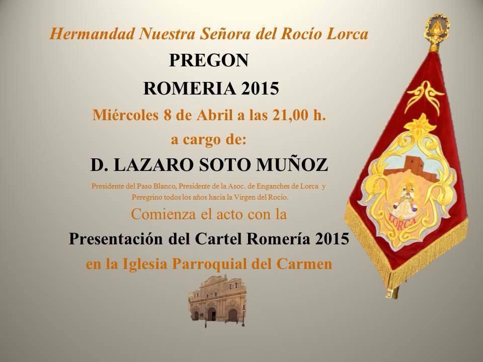 PasoBlanco_3's tweet photo. Nuestro presidente @LazaroSotoM pregona la #Romería2015 de la Hermandad de Ntra. Sra. del Rocío de Lorca. http://t.co/tkCah1MAyq