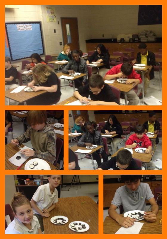 SwainsboroMS's tweet photo. 6th grade students using Oreo cookies to form the 8 phases of the moon. http://t.co/d9ECnZA67N