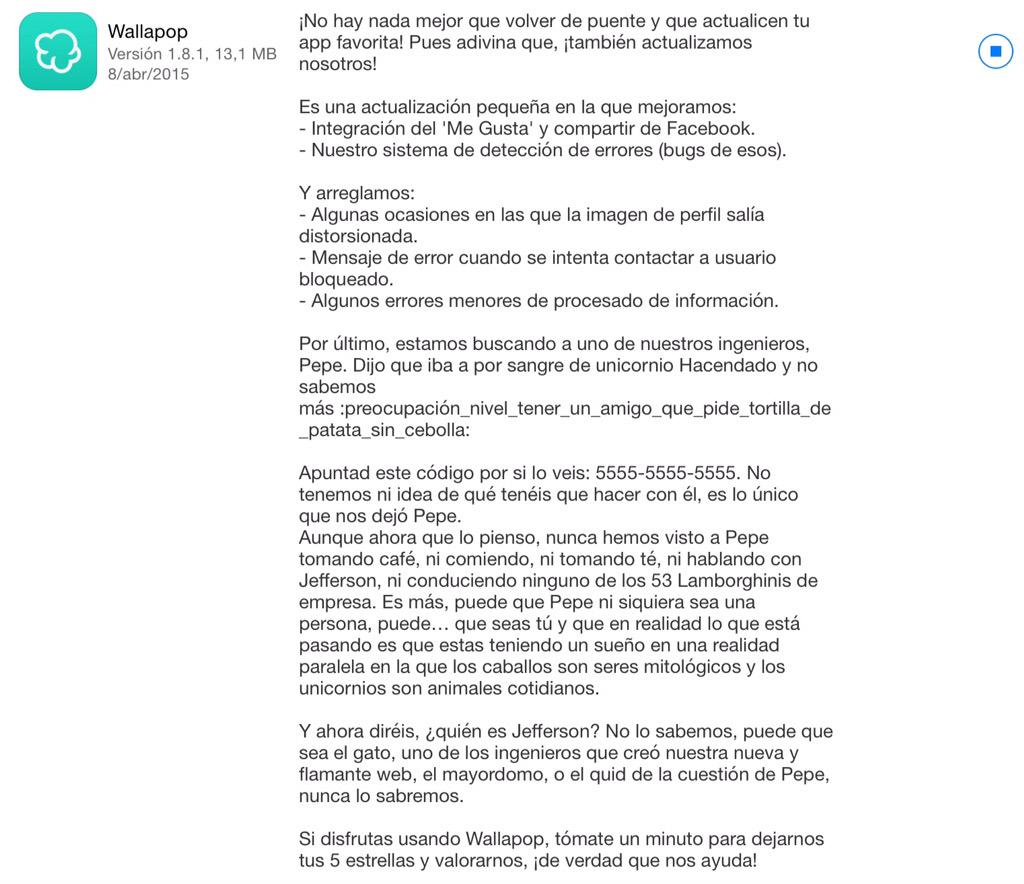 inniakis's tweet photo. Quiero la droga del que redacta las actualizaciones de @wallapop. http://t.co/FyWDUGBOHK