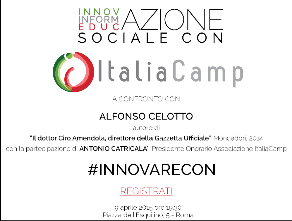 Dr_CiroAmendola's tweet photo. #CIroInGiro
il Direttore vi aspetta domani sera
@ItaliaCamp 
con @a_catricala @FedFlora 
@Librimondadori http://t.co/JMvImQFHeb