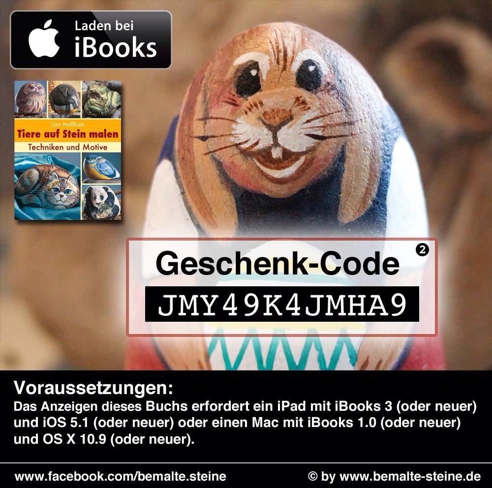 Liebe Fans, wer den Geschenk-Code zuerst eingibt bekommt das iBook "Tiere auf Stein malen" kostenlos für's iPad :-)