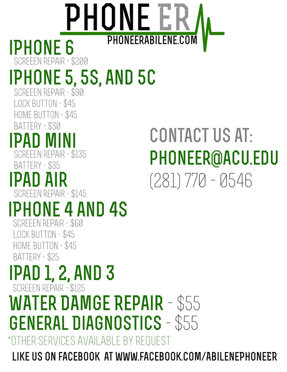 phoneer's tweet photo. Since the cost of repairs are key, check out Phone ER's pricing! http://t.co/hsS1R0Azcl