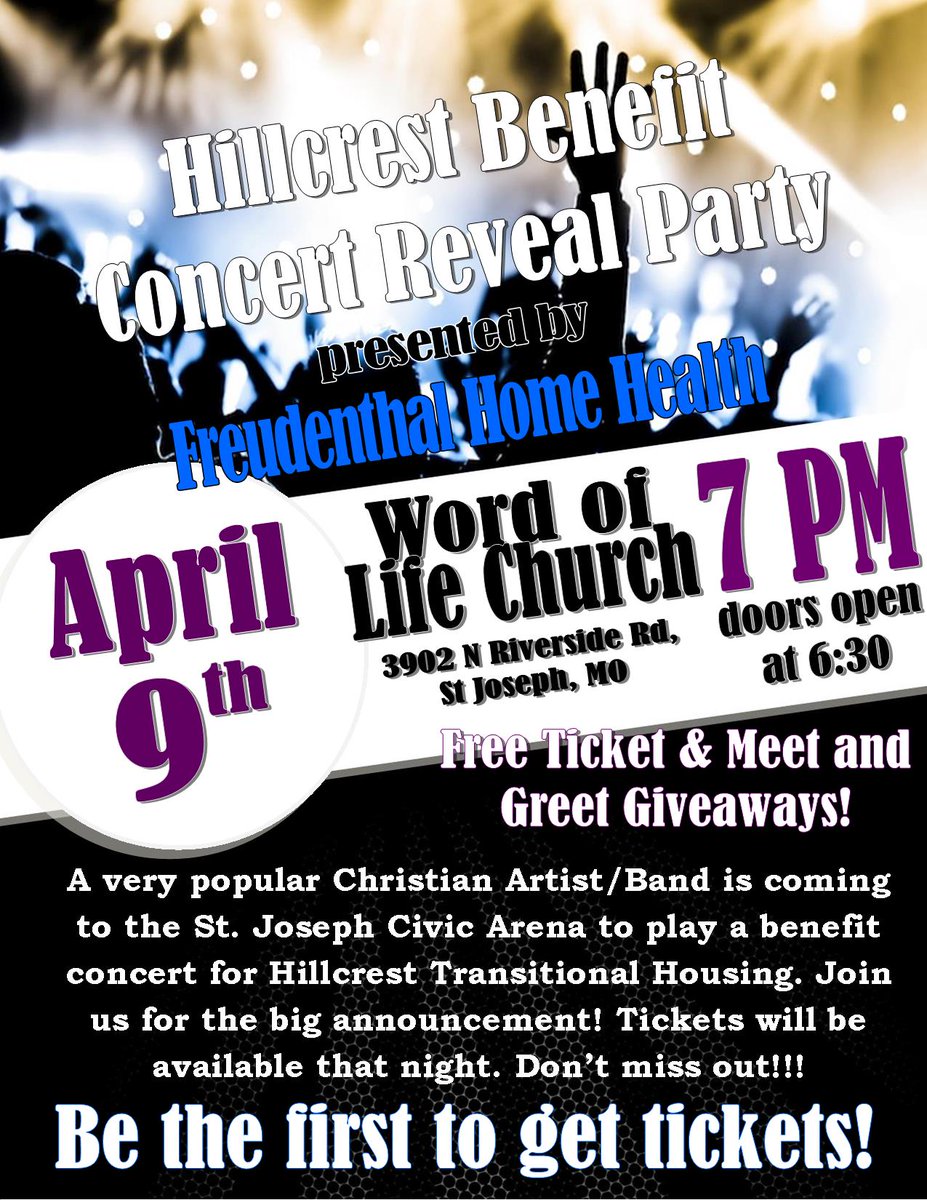 RT for a chance to win 2 tickets to Hillcrest Concert presented by Freudenthal Home Health. Be present 4/9 to win!