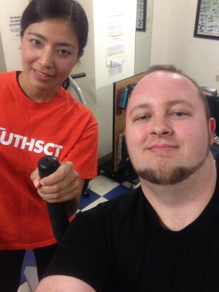 sageblade's tweet photo. Working out at the UTHSCT gym with my coworkers! #UTHSCT #GenghisGrillAD #healthkwest http://t.co/y27b7DisLf