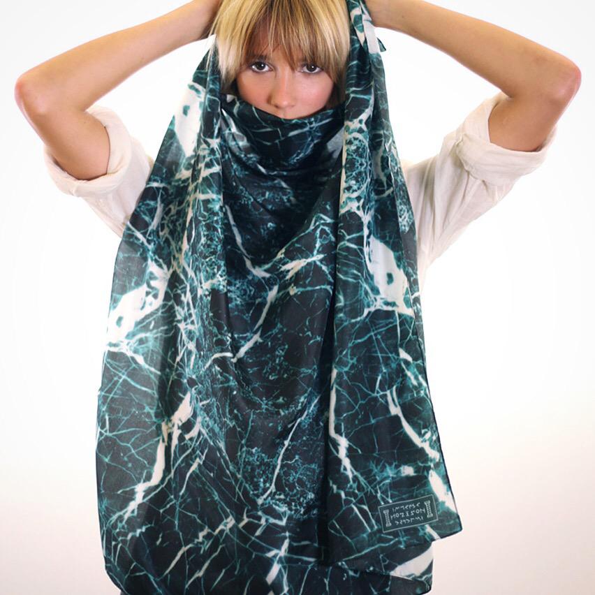 ImmenseHorizon's tweet photo. Still have some MARBRE-VERT #silk #scarf here hiding our #model #LouiseRopagnol #blond #beauty #green #marble #design http://t.co/oACmFQ9e4j