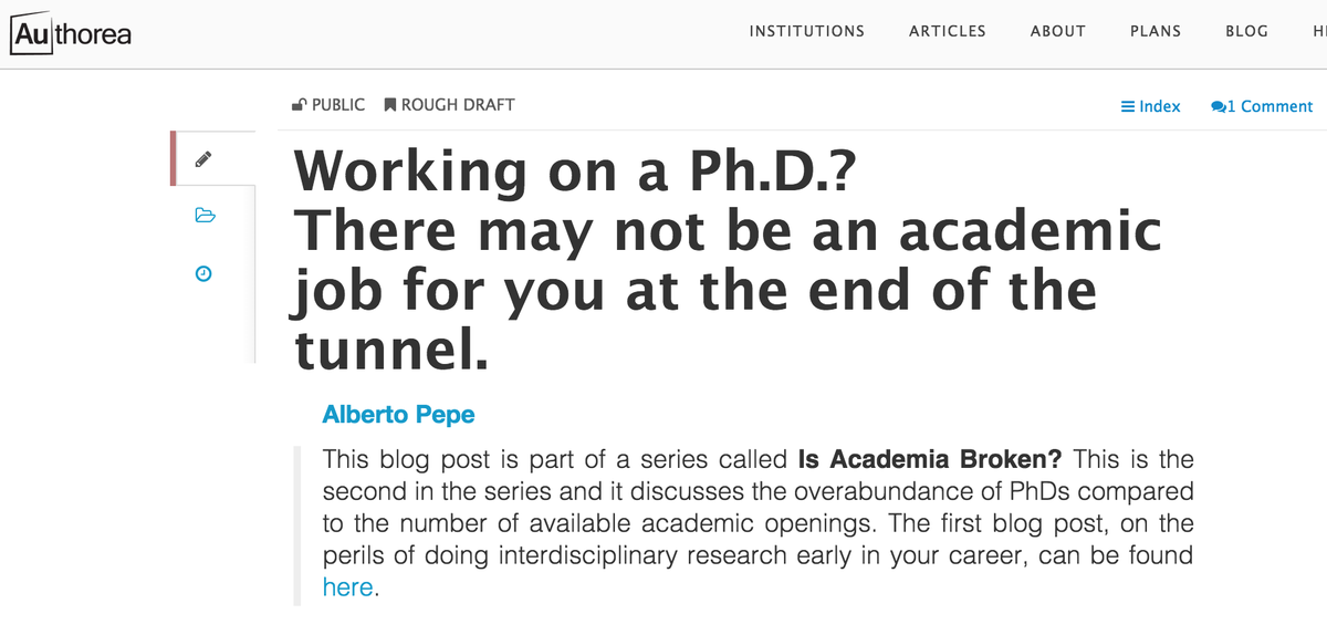 authorea's tweet photo. ICYMI pt2 of @albertopepe on Is Academia Broken?
#academiatips: it's smart to have a PlanB.
https://t.co/fJjDHsPg6G http://t.co/iRAO5zwuys