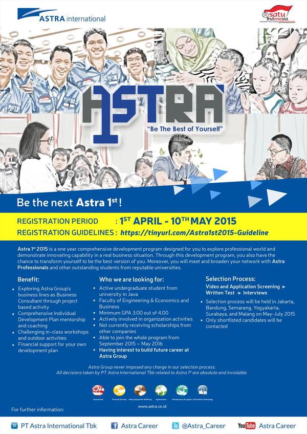 Are you the next #Astra1st ? Yuk daftar beasiswa #Astra1st <a href="/Astra_Career/">Astra Career</a> tinyurl.com/Astra1st2015-G… … … #KUedu