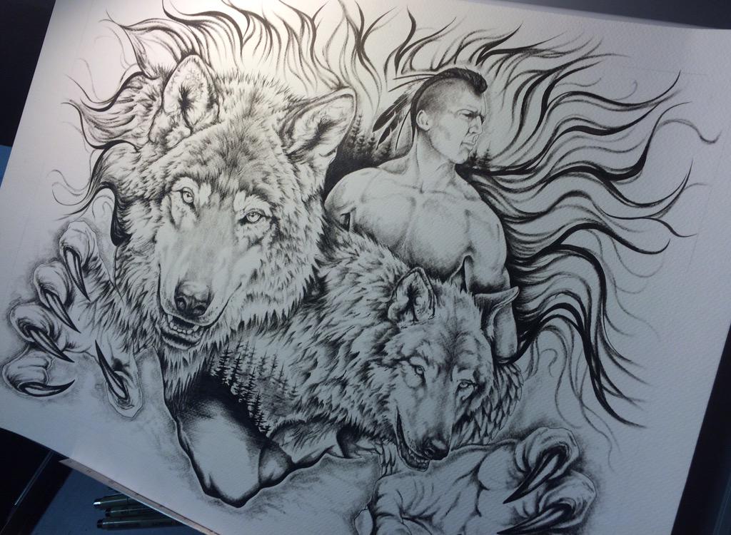 MohawkArtDesign's tweet photo. New piece...Legend of the Flying Head #legend #art #Mohawk #MohawkArt #Wolf #Iroquois #NativeAmericans #FirstNations http://t.co/pBaZDdaqcr