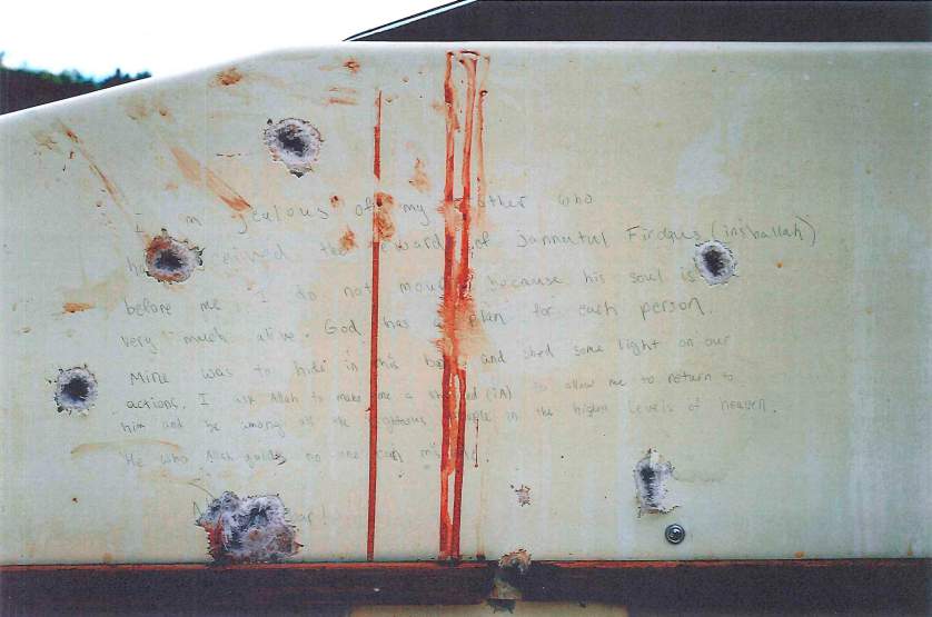 TIME's tweet image. See the bullet-ridden manifesto left by Dzhokhar Tsarnaev while he was hiding from police ti.me/1JpxUDH