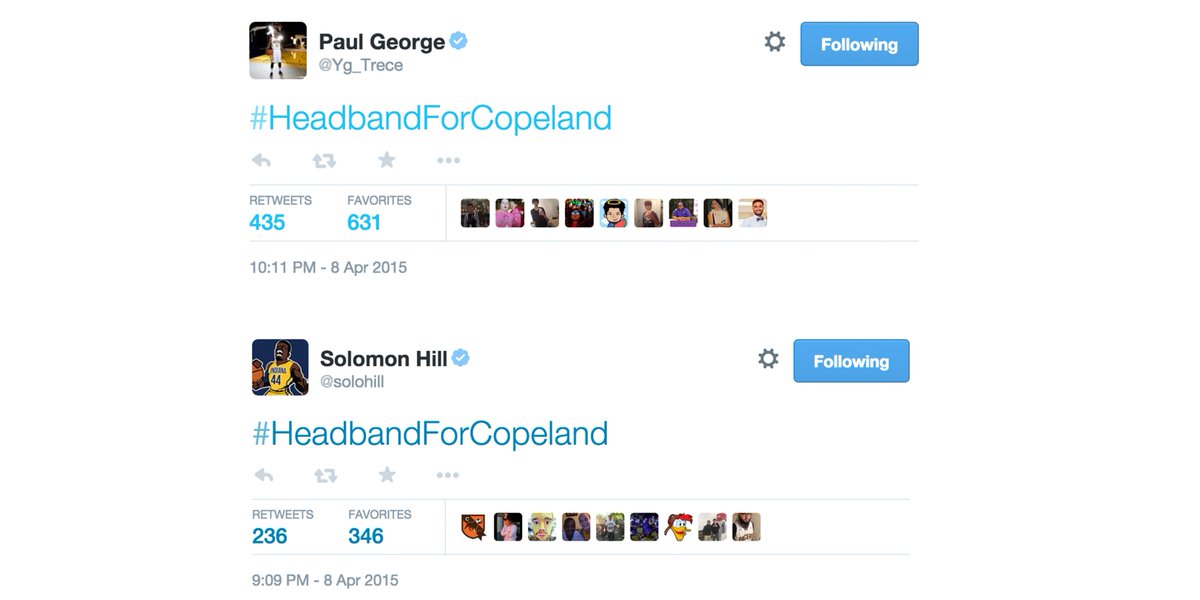 ESPNNBA's tweet photo. Paul George &amp; Solomon Hill wore headbands tonight to honor their teammate Chris Copeland who was recently stabbed. http://t.co/xKKiqCHpt8