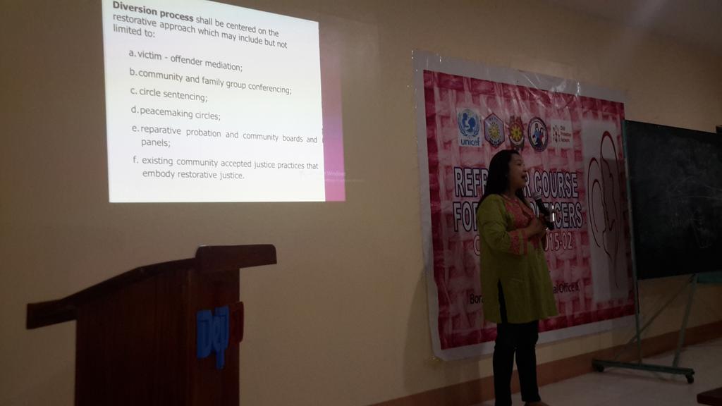 Pro6Wccd's tweet photo. Judge Elisa Flores on Diversion and Restorative Justice @pnpts_rstu6 @pro6pnp @pnp_region6 http://t.co/XPkj9ggTcB