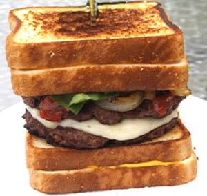PlanetNamekBand's tweet photo. This is a burger with grilled cheese sandwiches for buns. http://t.co/zWsyjGhETt