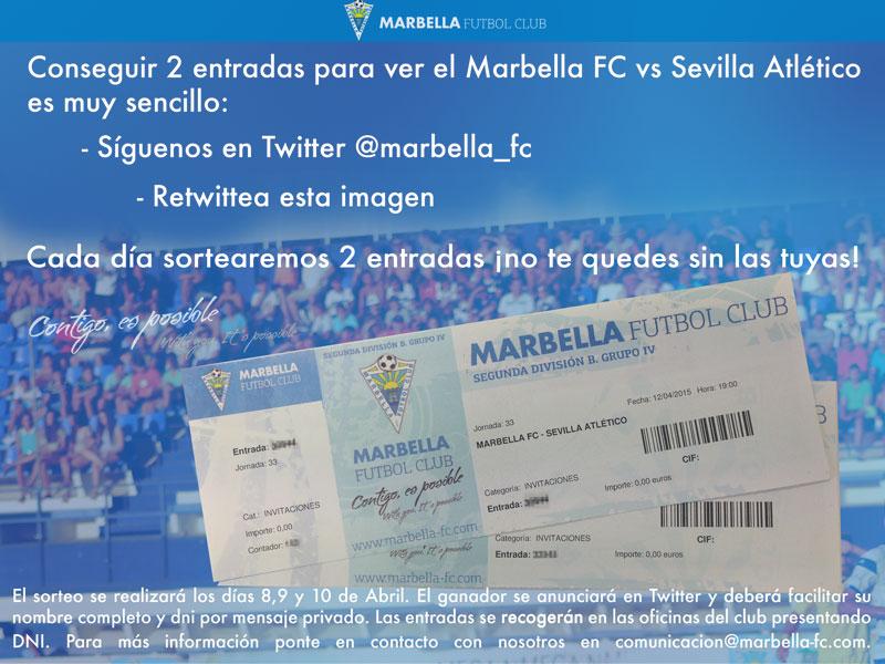 marbella_fc's tweet photo. ¡¡Haz RT y consigue hoy 2 entradas para el partido del domingo contra el @SevillaAtletico !! #ContigoEsPosible http://t.co/Z2h5pOKaGr
