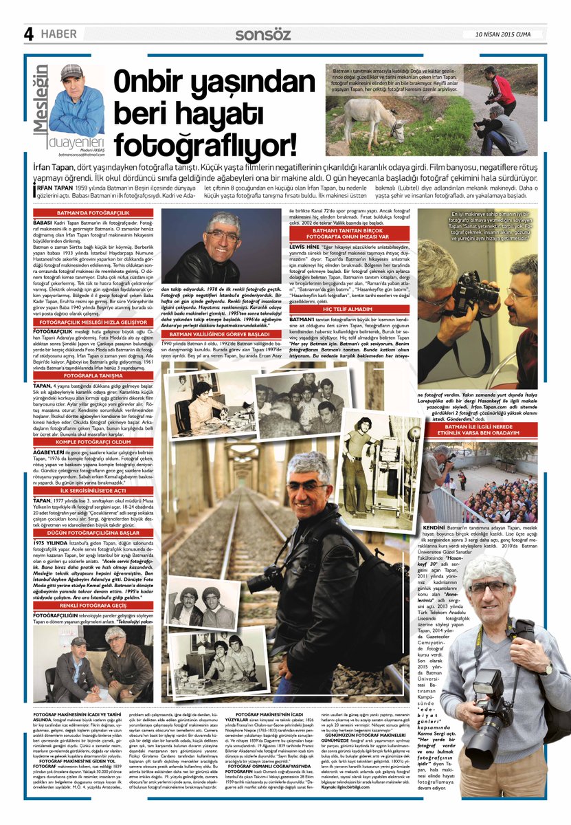 BatmanSonsoz's tweet photo. Bu Haftaki "Mesleğin duayenleri" Sayfamız..
Sayfa Tasarım: M. Fatih Efe
Konuğumuz: Fotoğrafçı İrfan @irfantapan http://t.co/sO8t8YrY8i