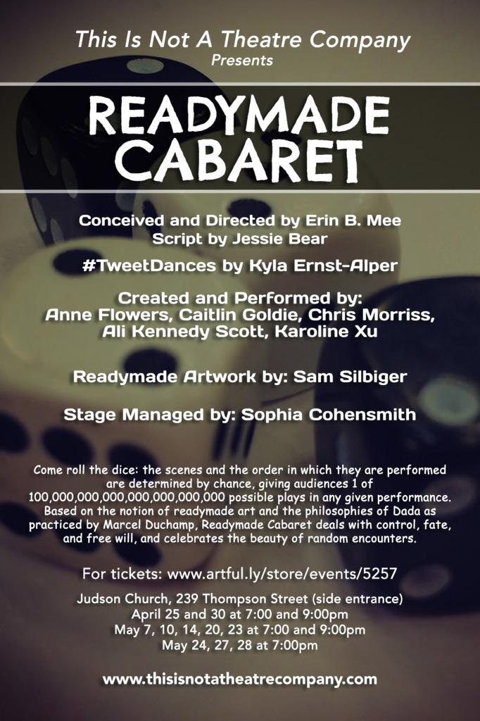 UnderOneDances's tweet photo. #TweetDance is part of #ReadymadeCabaret - a Dada-inspired production by @NotATheatreCo ...tiks on sale now! http://t.co/6nqxLq2X6W