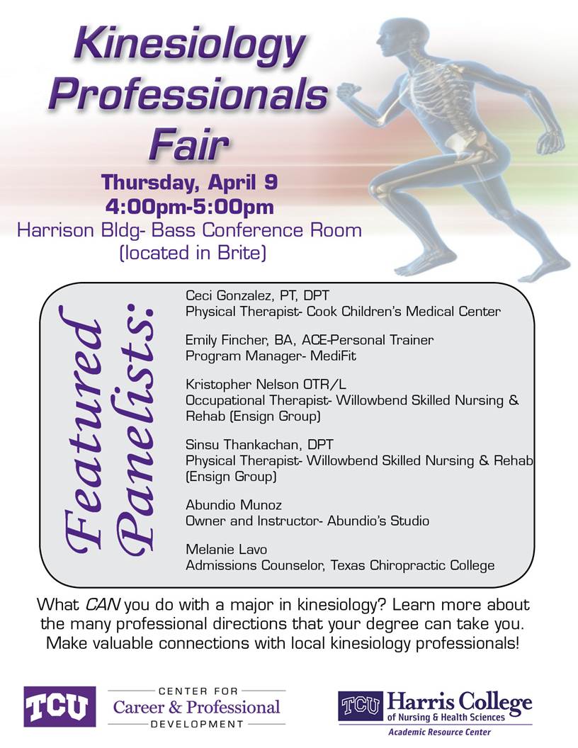 TODAY is the KINE Professionals Fair at 4 pm in the Harrison Bldg, Bass Conf Room.