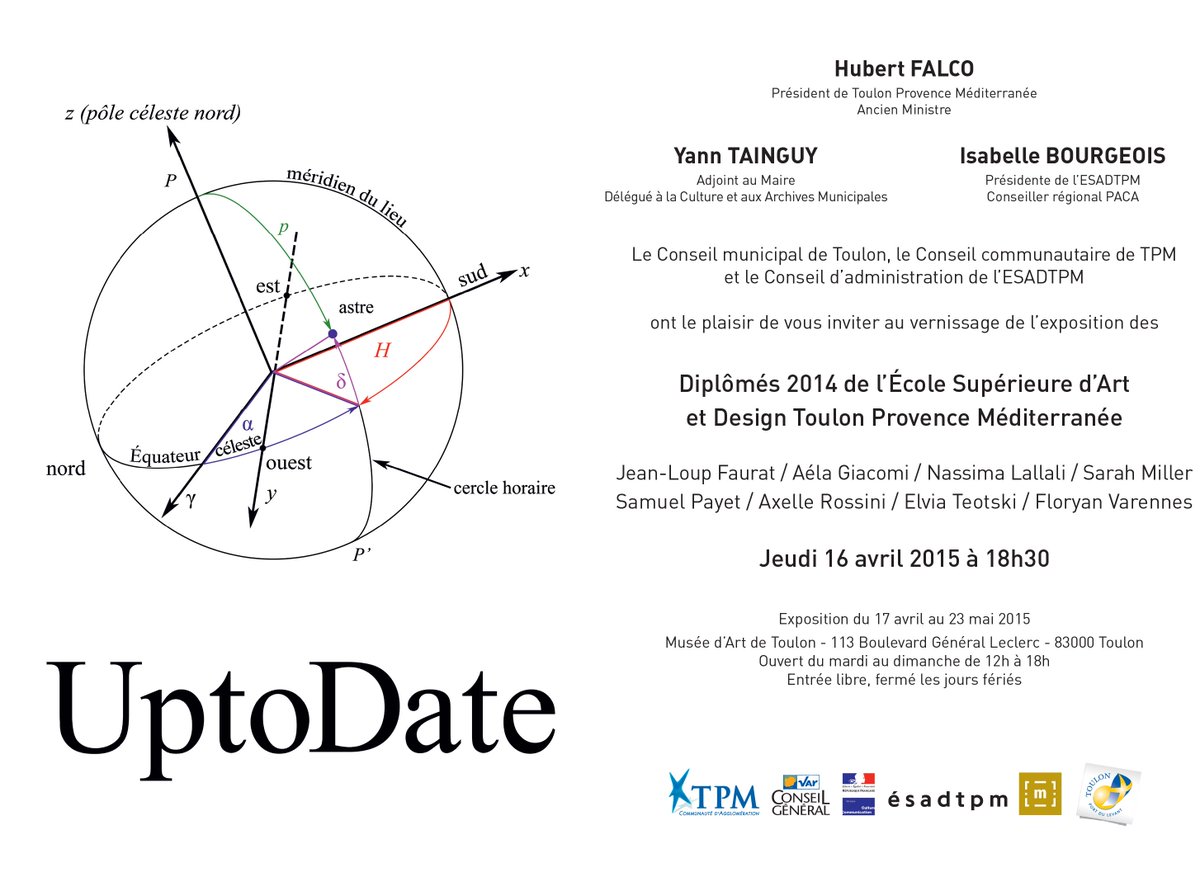 UptoDate, l'#exposition des diplômés 2014 de l'ESADTPM. Vernissage jeudi 16 avril à 18h30 au Musée d'art de #Toulon