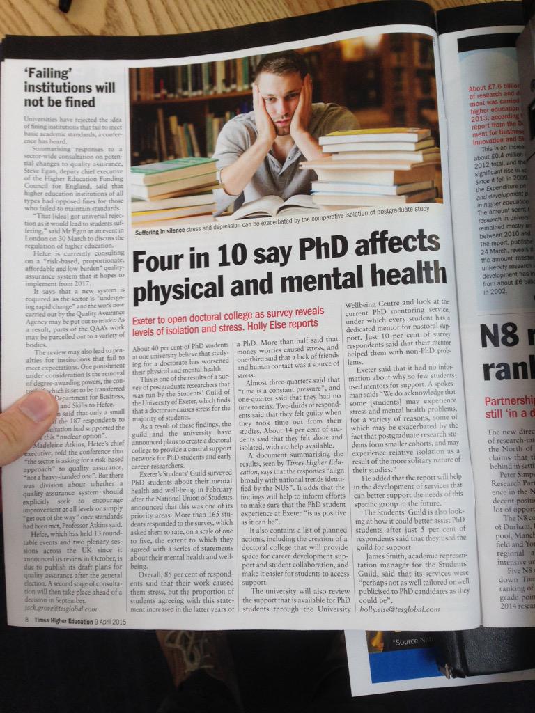 NICE! <a href="/ExeterGuild/">Exeter Guild</a> research on PGR wellbeing has made it into <a href="/timeshighered/">Times Higher Education</a> #MentalHealthAwareness