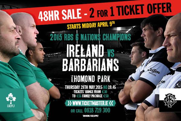 IrishRugby's tweet photo. 2 for 1 Ticket Offer Ireland v @Barbarian_FC for 48 hours subject to availability http://t.co/uaRjGyoxCv http://t.co/cFrKyi6yx1