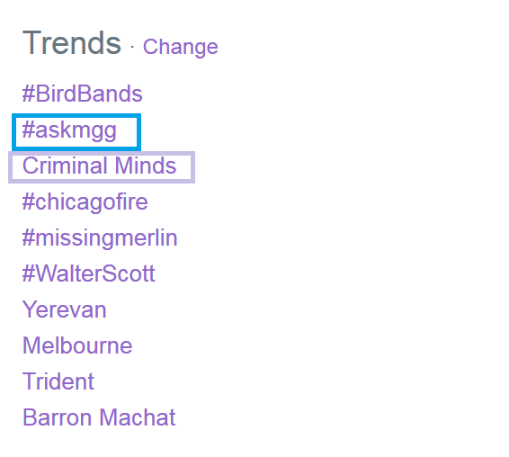 TheAJGubeNation's tweet photo. we got Criminal Minds trending :D
{ #AskMGG has been trending for 3 days now woah } http://t.co/FvLV4XANHt