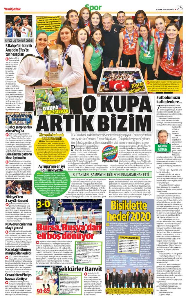 "O kupa bu kez gelecek" dediler, geldi
 <a href="/busracansu/">Büşra Kılıçlı</a>  Tebrikler