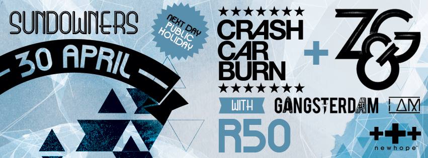JHB! How's THIS for a lineup? <a href="/CrashCarBurn/">CrashCarBurn</a> <a href="/zebraandgiraffe/">Zebra & Giraffe</a> <a href="/GangsterdamBand/">Gangsterdam</a> and <a href="/IAMband1/">Iamband</a> at <a href="/SundownerSA/">Sundowners Alberton</a> 30April